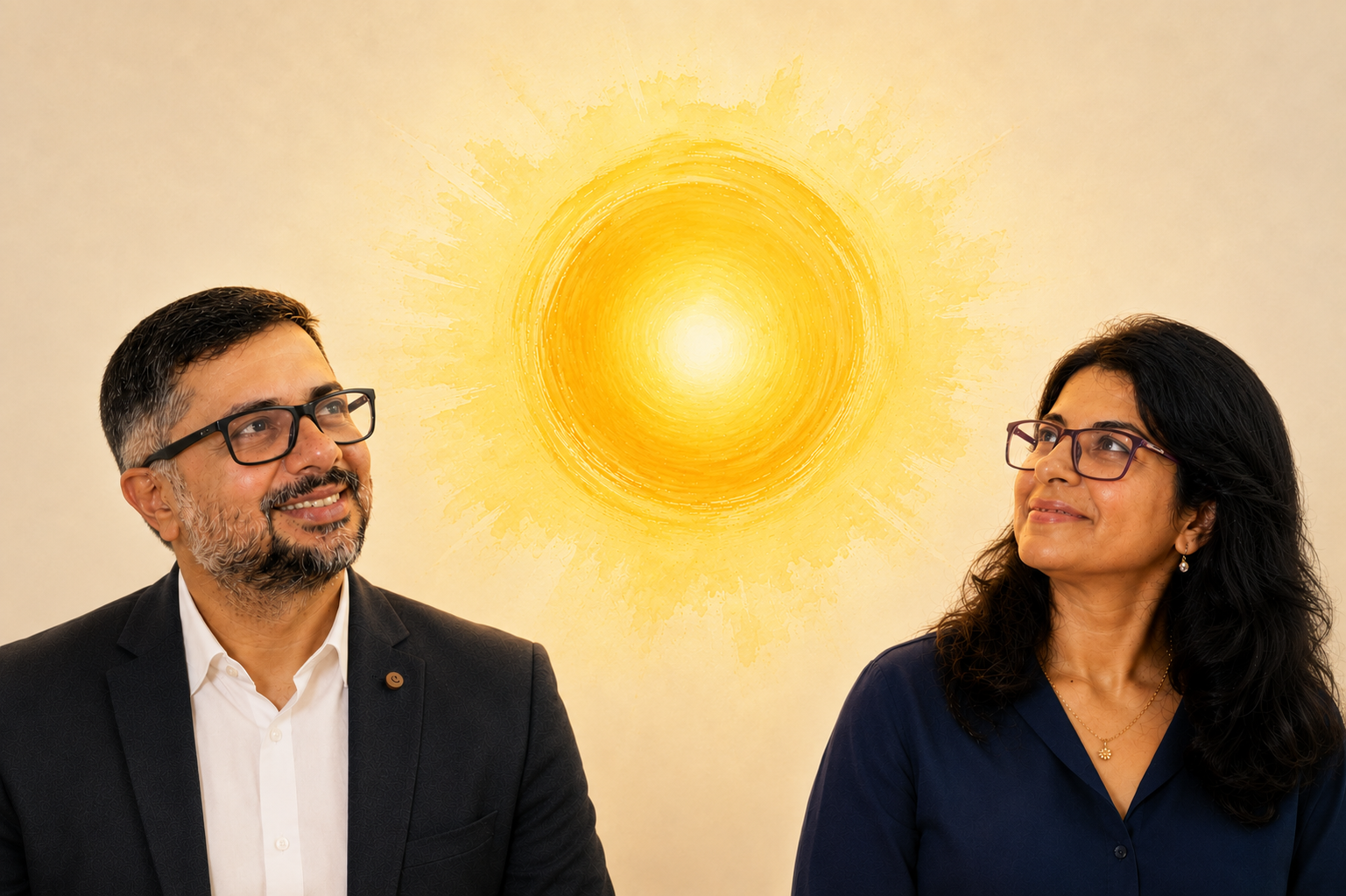 Our Founder and COO looking at the rising sun, the metaphor for our yellow spot.